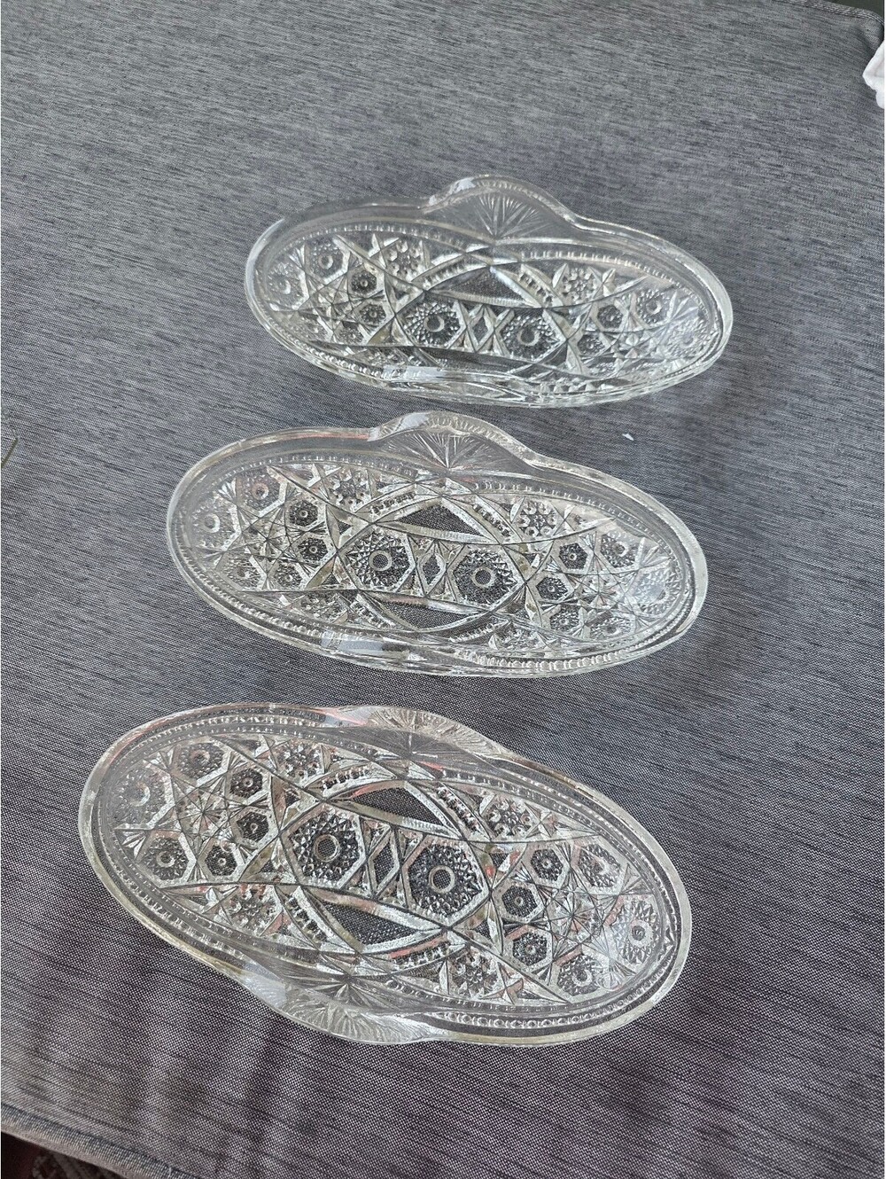 Set of 3 Vintage Cut Glass relish Dishes